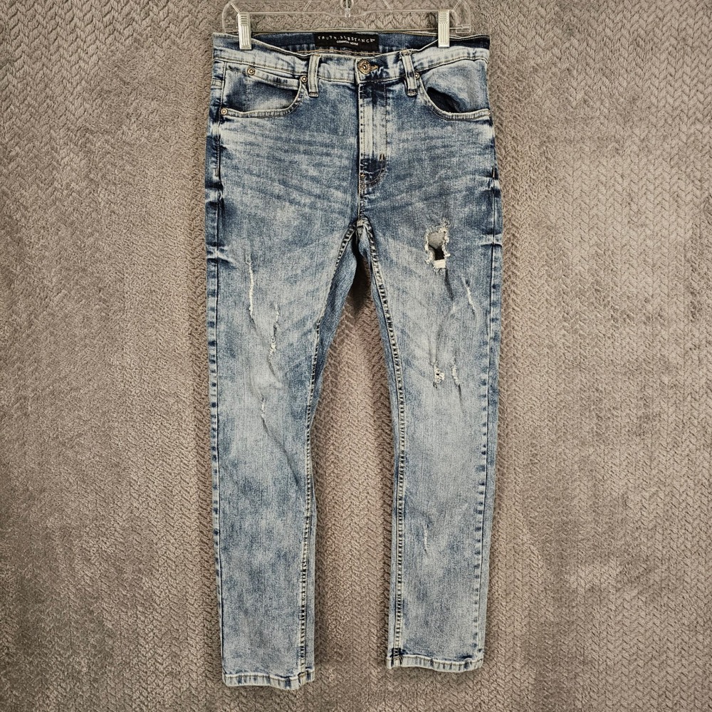 Y2K Grunge Urban Edgy Mens Slim Distressed Acid Wash Jeans 32x30 Skater